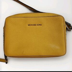 Michael Kors Yellow Saffiano Leather Crossbody Camera Bag Chain Strap